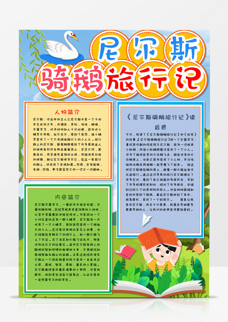 厄尔斯骑鹅旅行记读后感竖版手抄报