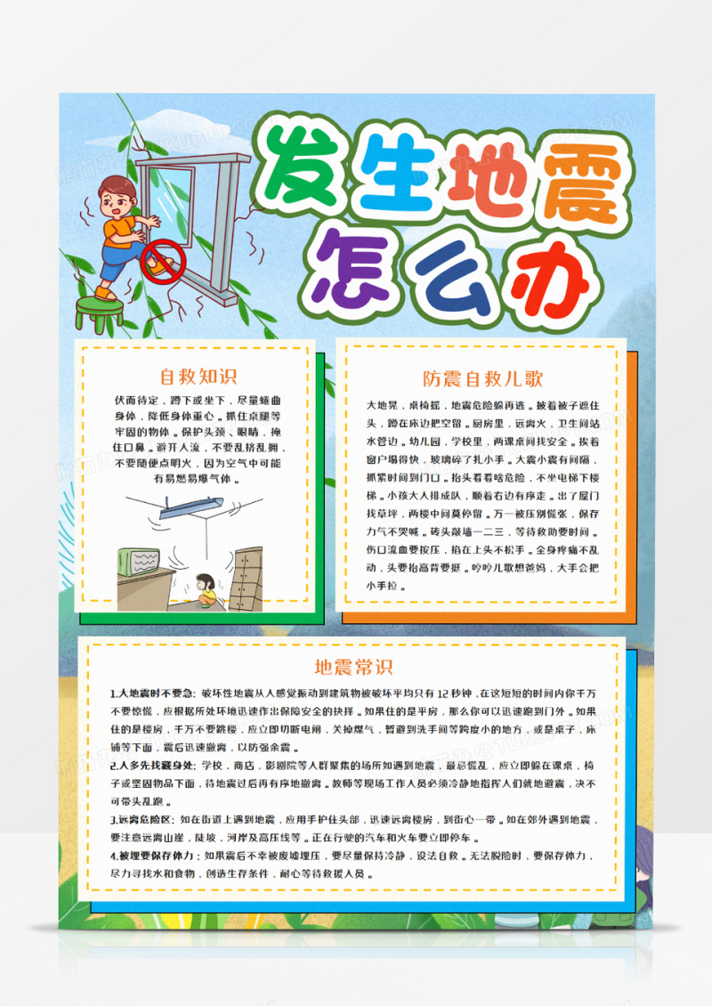 地震自救常识手抄报模板     