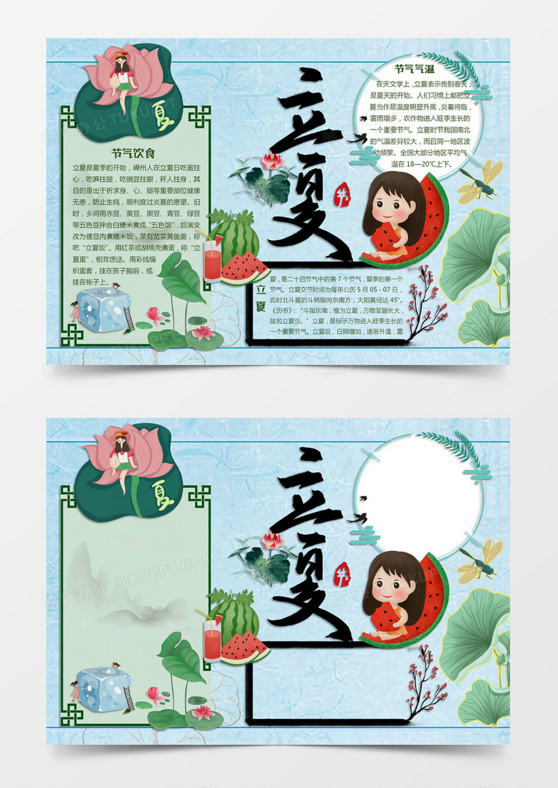 淡蓝色卡通风格立夏节日节气电子小报word模版
