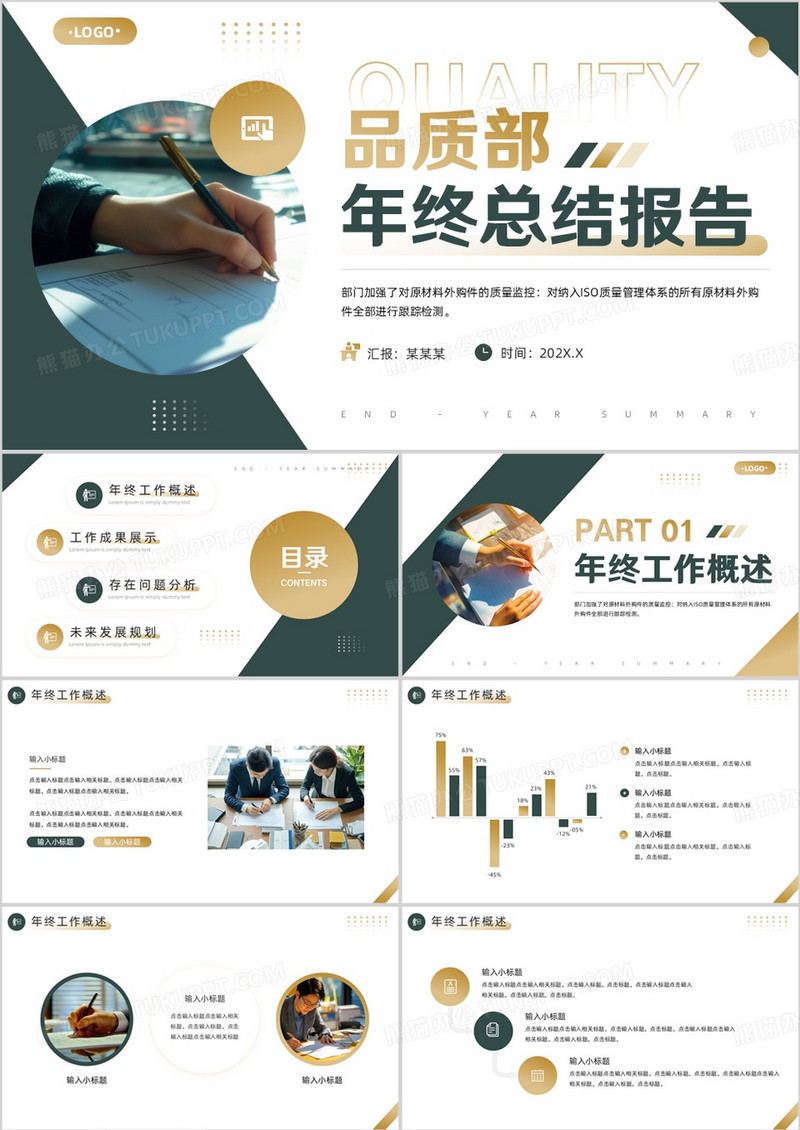 绿色商务风品质部年终总结报告PPT模板
