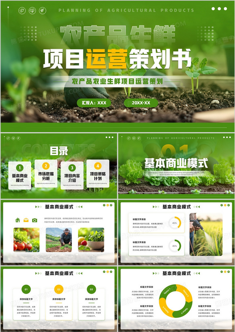 绿色简约风农产品生鲜项目运营策划PPT模板