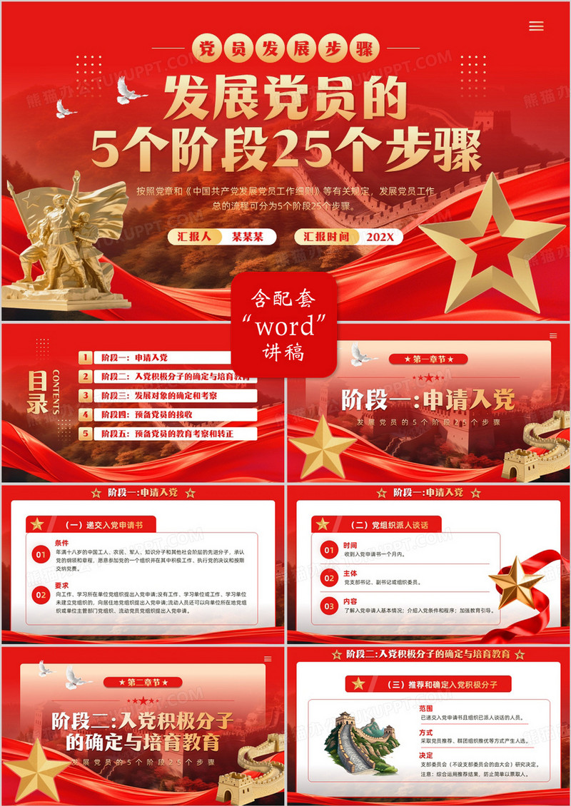 红色发展党员的5个阶段25个步骤PPT模板