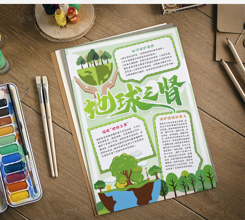 地球之肾保护湿地小报word模板