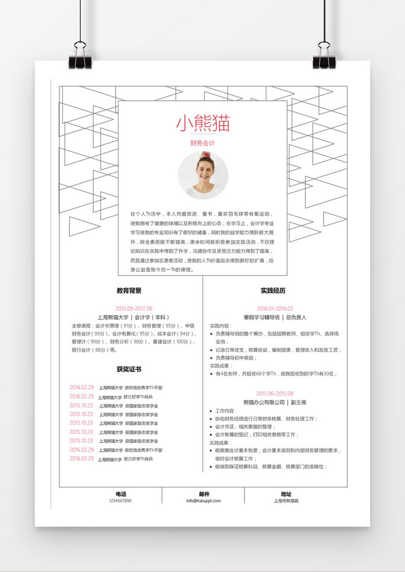 简约时尚线条三角风格会计求职简历word简历模板