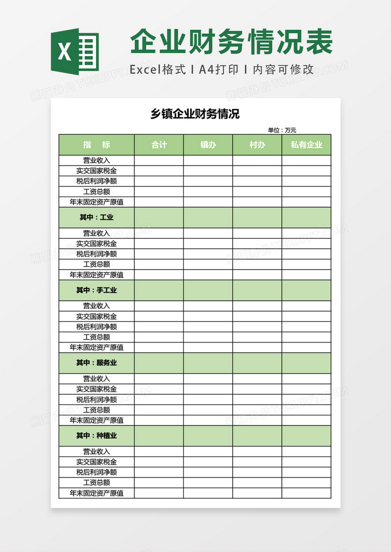 乡镇企业财务状况excel表格模板