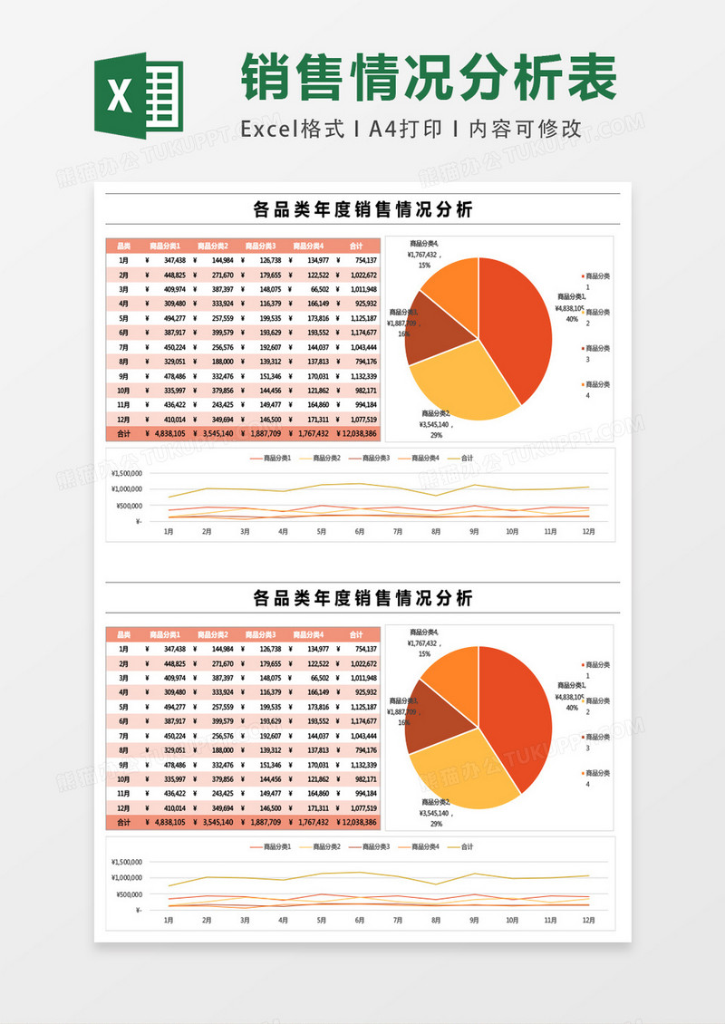 各品类年度销售情况分析excel表格模板