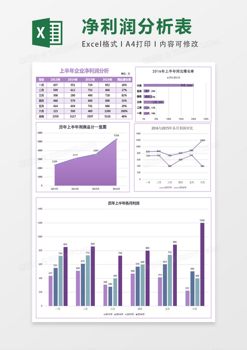 上半年企业净利润分析excel模板表格