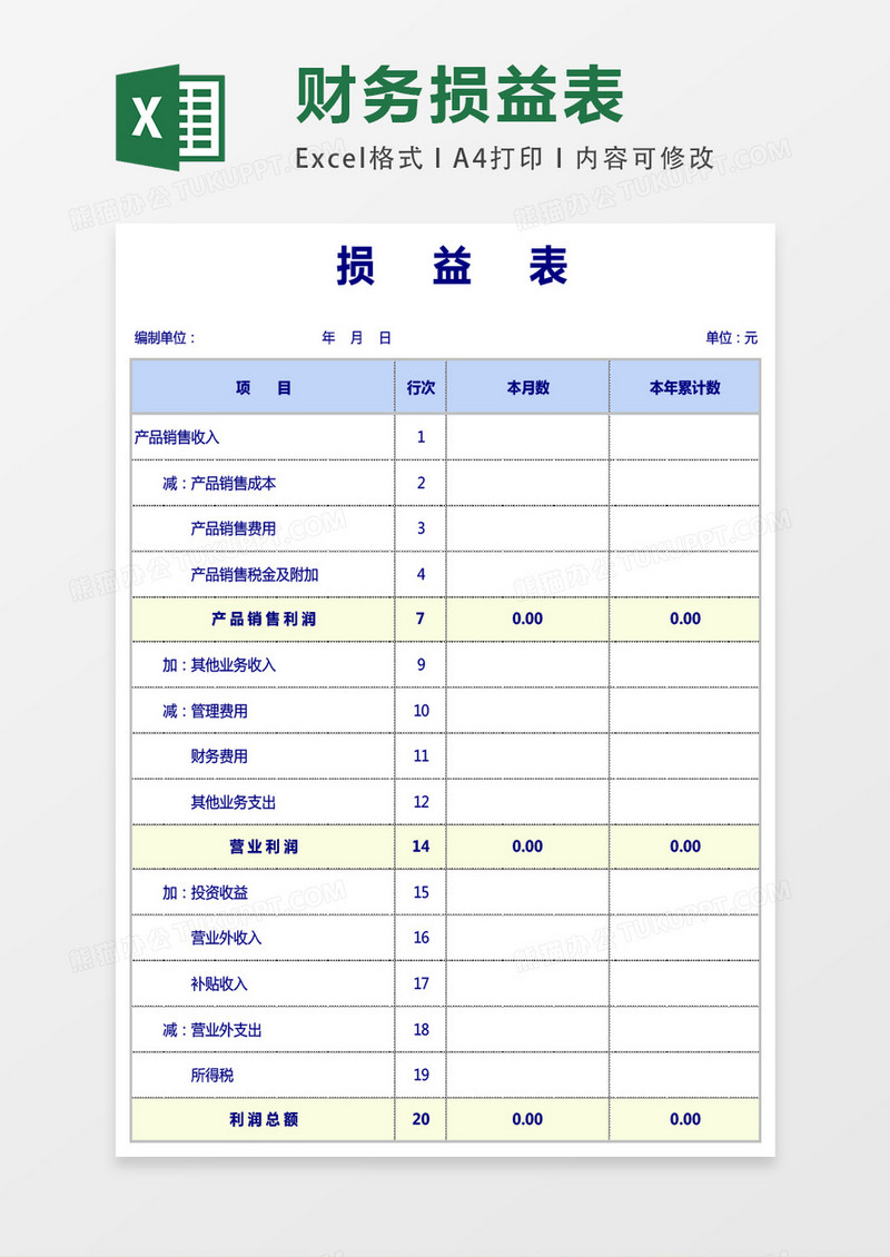 损益表excel模版表格