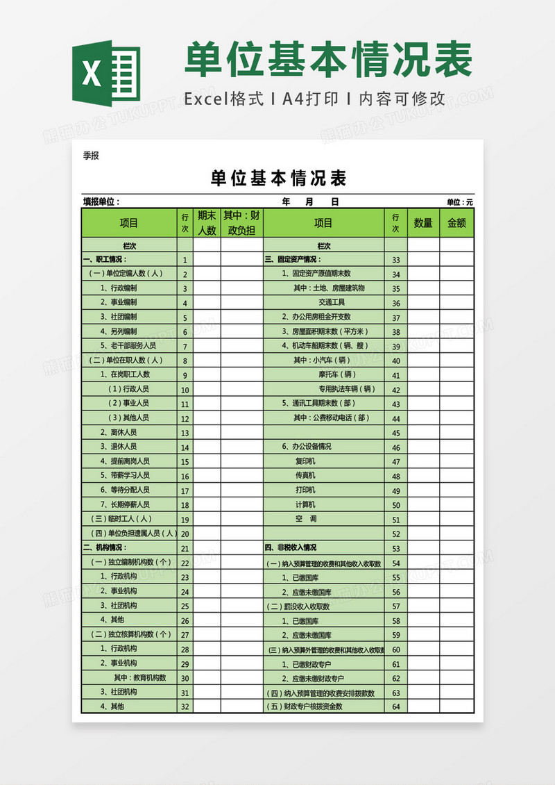 单位基本情况表人力资源自动生成excel表格模板