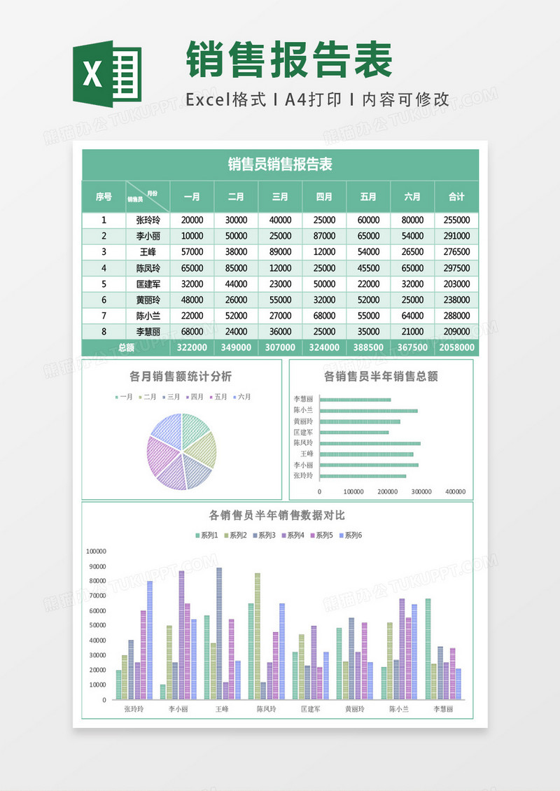 销售部员工半年销售报表excel模板表格