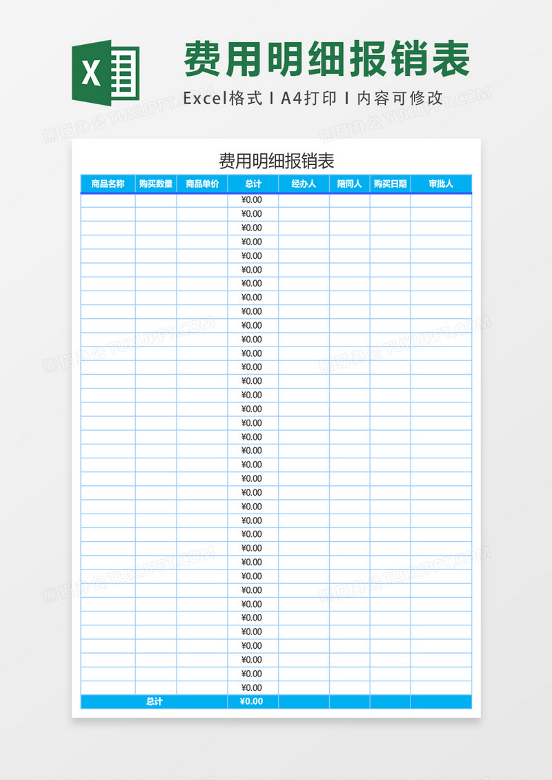 公司采购部费用明细报销表excel表格模板