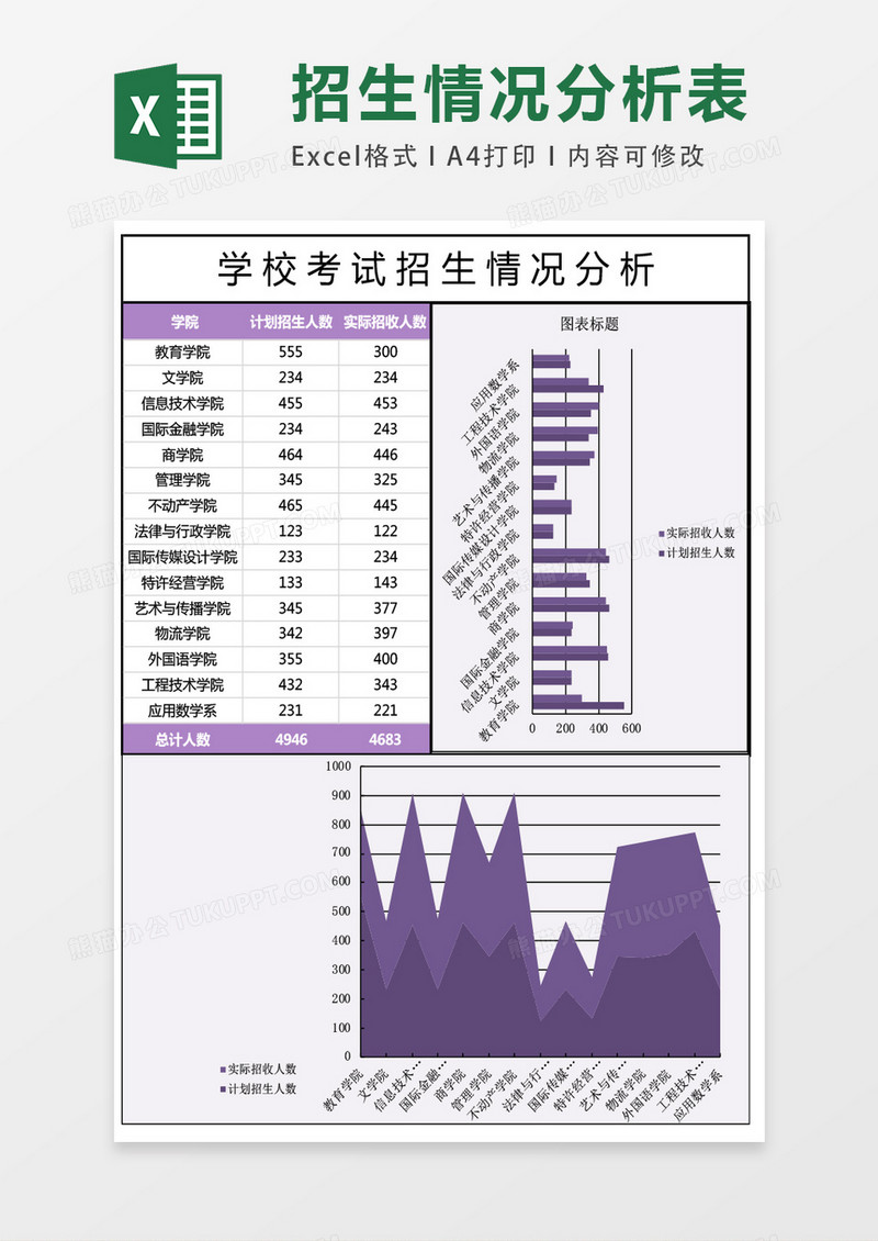 学校年度招生情况分析表excel表格模板