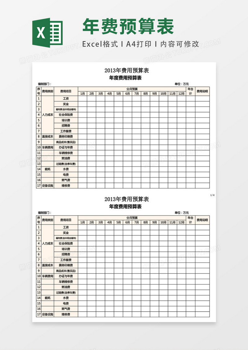 年度费用预算表模板excel表格模板