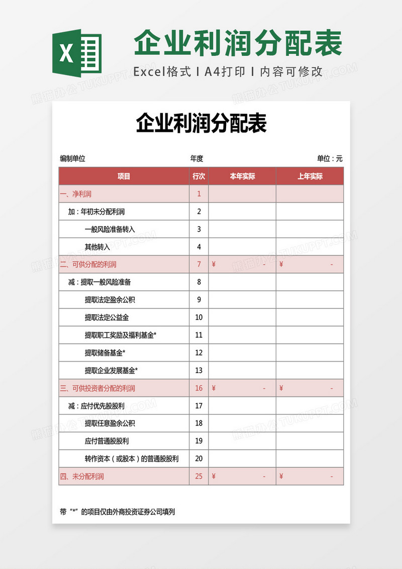 企业利润分配表通用模板excel表格模板