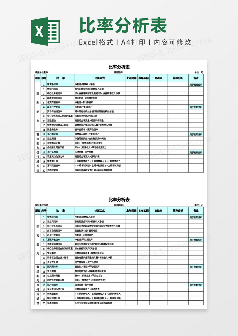 比率分析表excel表格模板