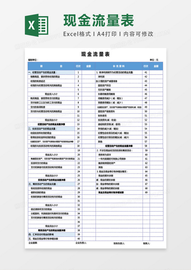 现金流量表excel表格模板