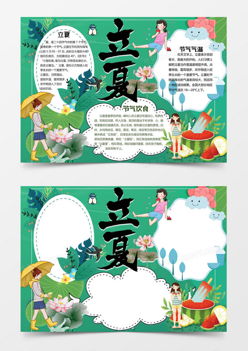 绿色西瓜版立夏小报word模板
