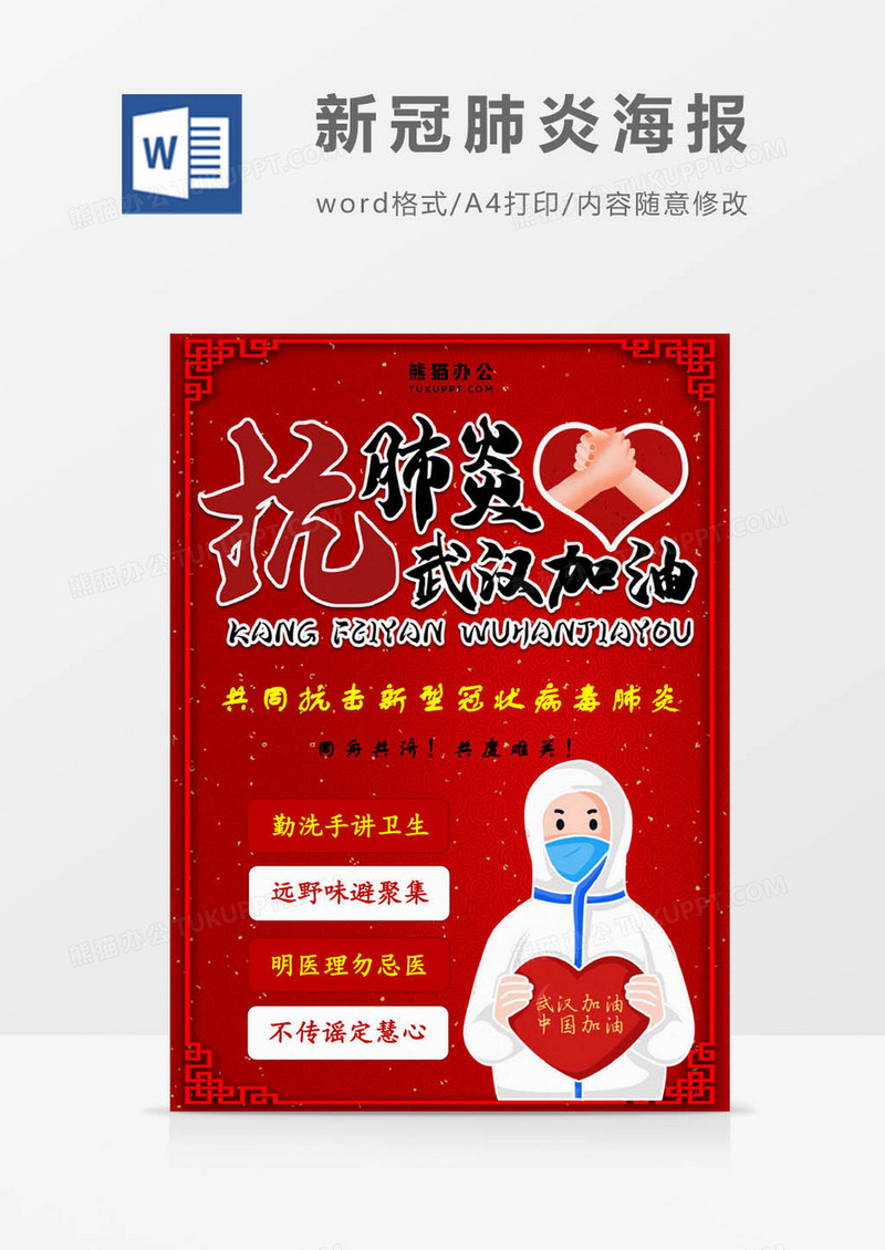 抗肺炎武汉加油word海报模板