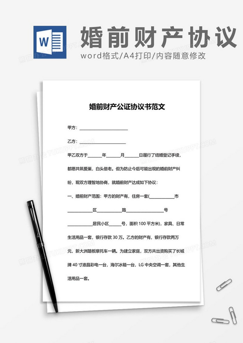 婚前协议1word模板