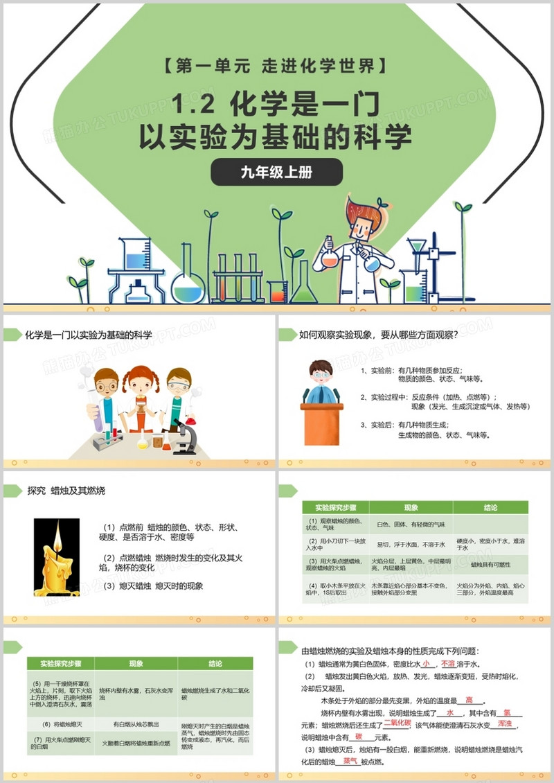 部编版九年级化学上册化学是一门以实验为基础的科学课件PPT模板