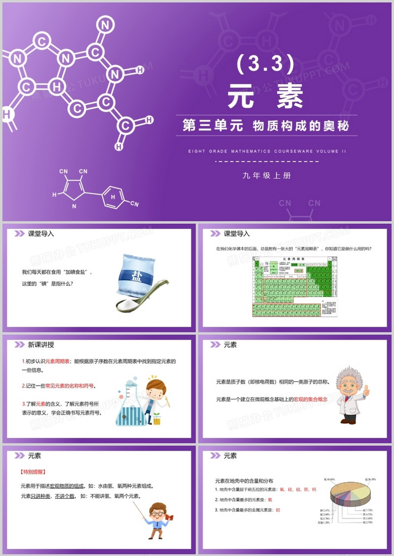 部编版九年级化学上册元素课件PPT模板