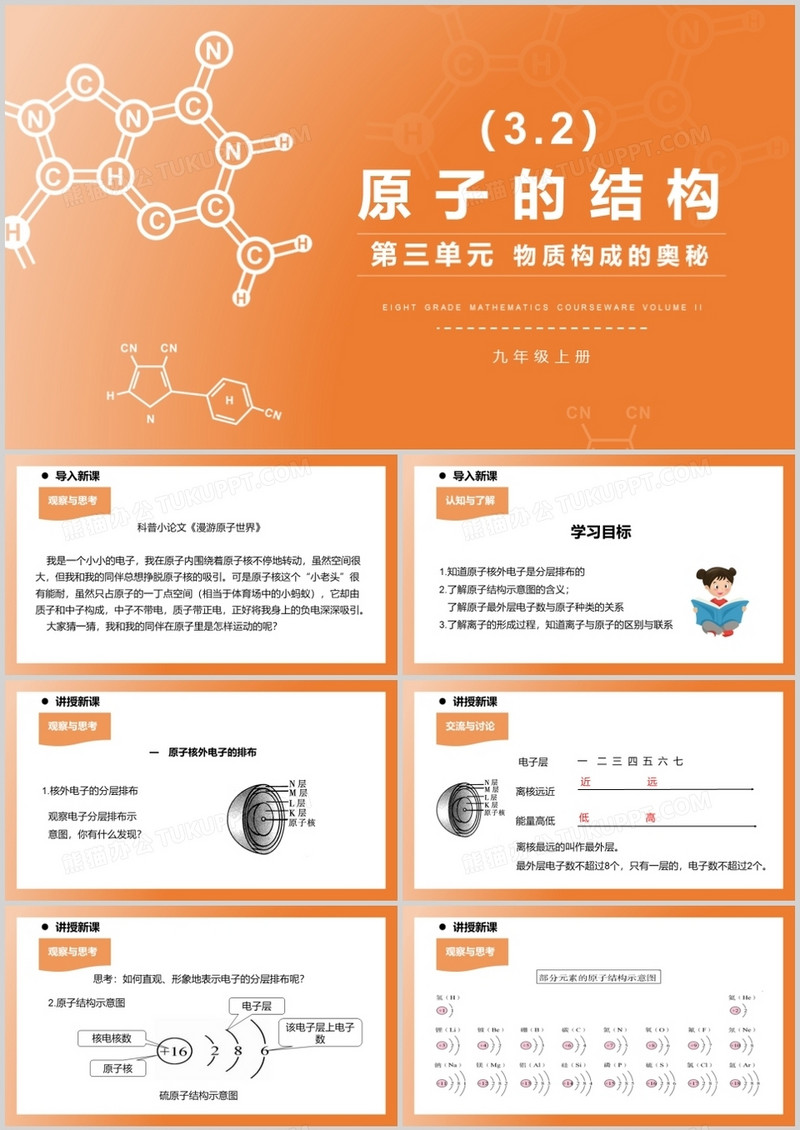部编版九年级化学上册原子的结构课件PPT模板