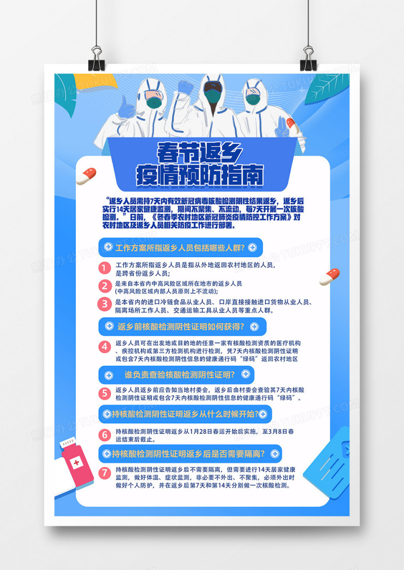 春节返乡疫情预防指南政策海报设计