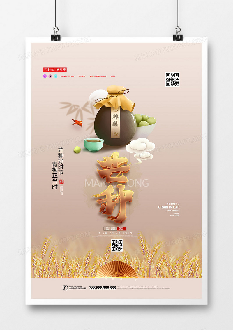 中国风芒种二十四节气创意海报