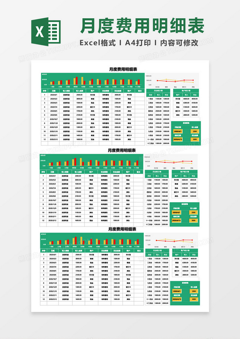 月度费用明细表excel模板