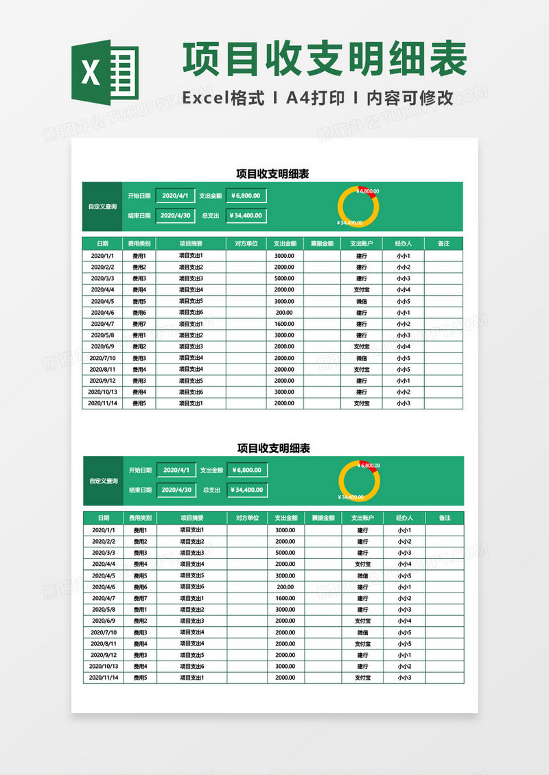 项目收支明细表excel模板