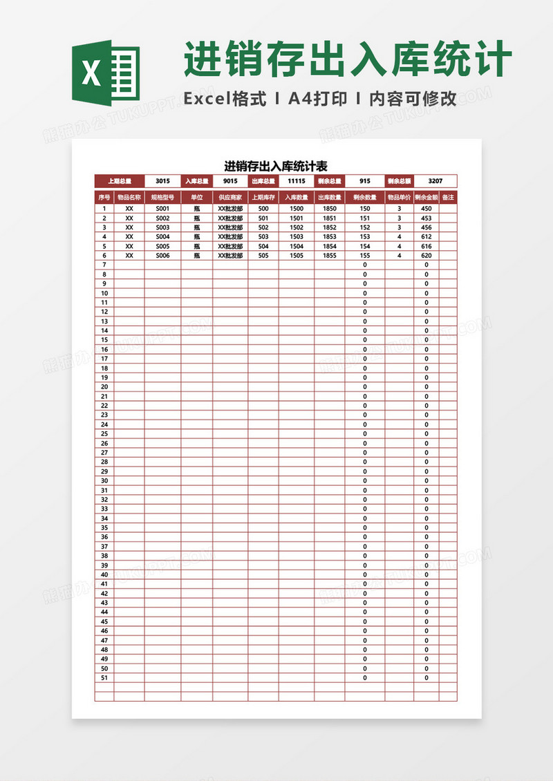 进销存出入库统计表