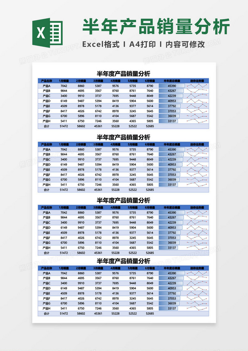 半年度产品销售销量分析excel模板