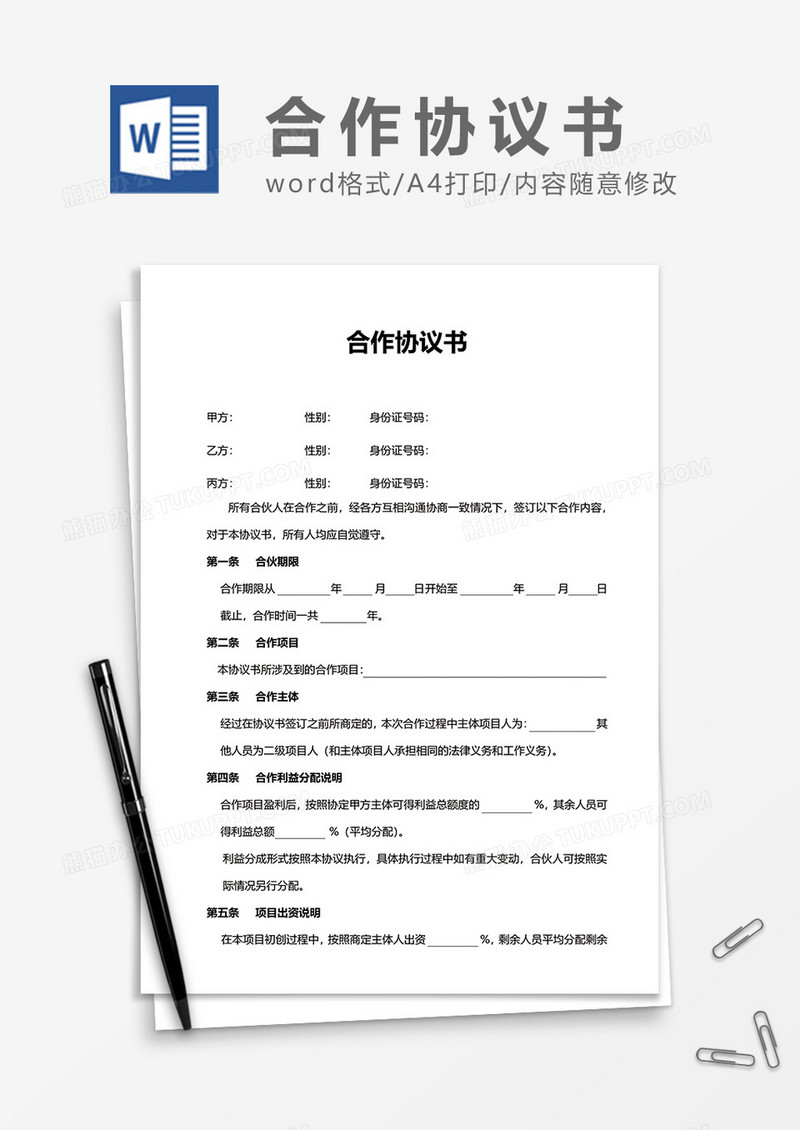 合伙合作投资协议书word模板