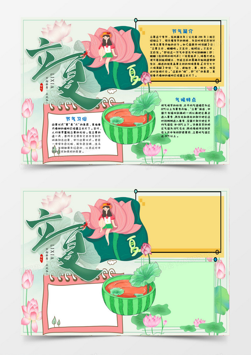 荷花立夏手抄报word模板