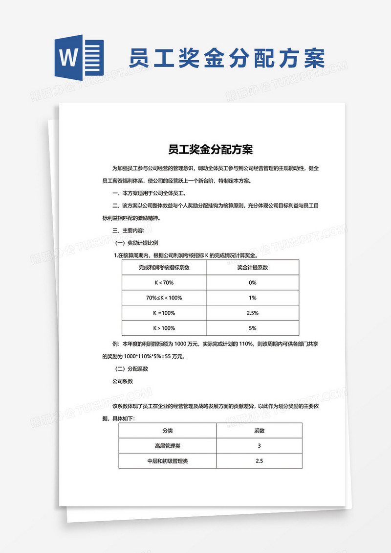 员工奖金分配方案word模板