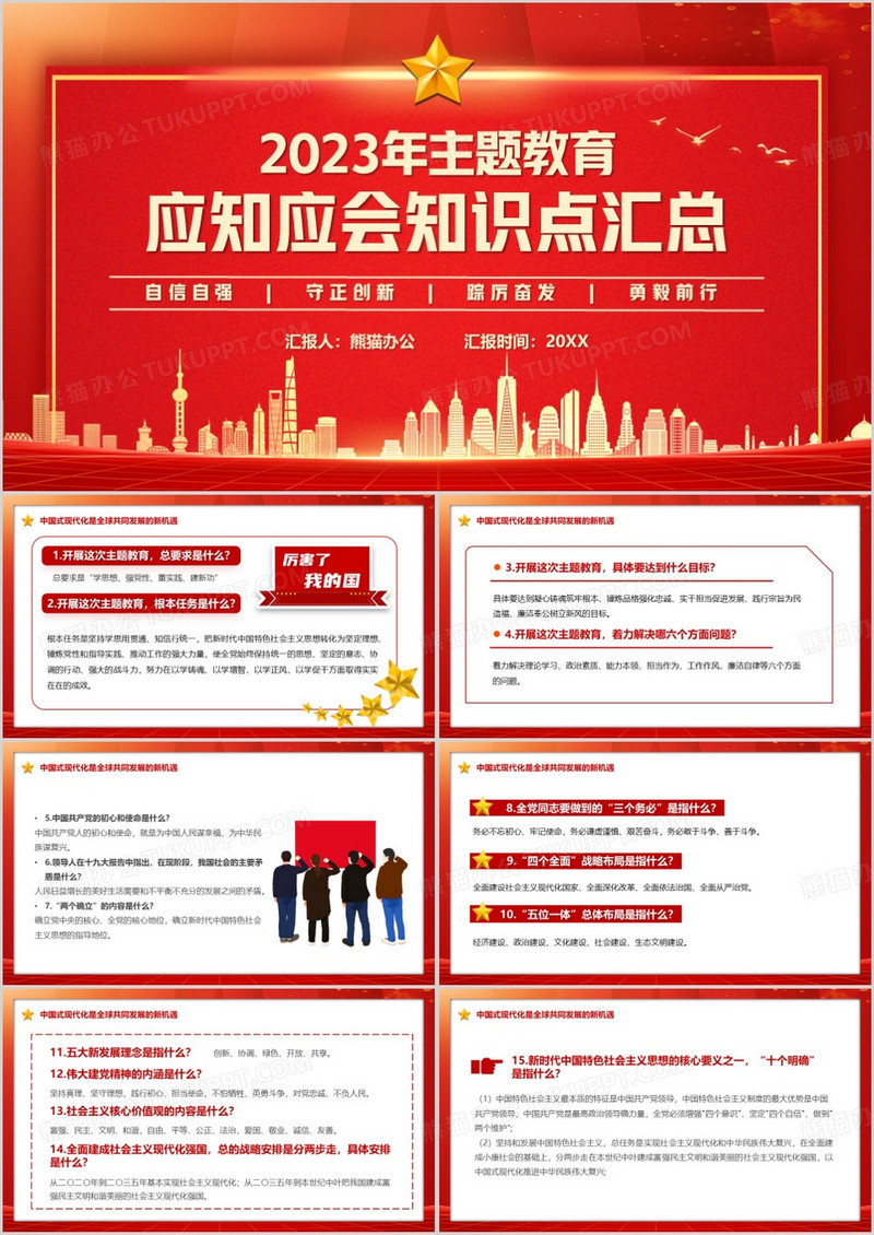 红色2023应知应会知识点汇总PPT模板