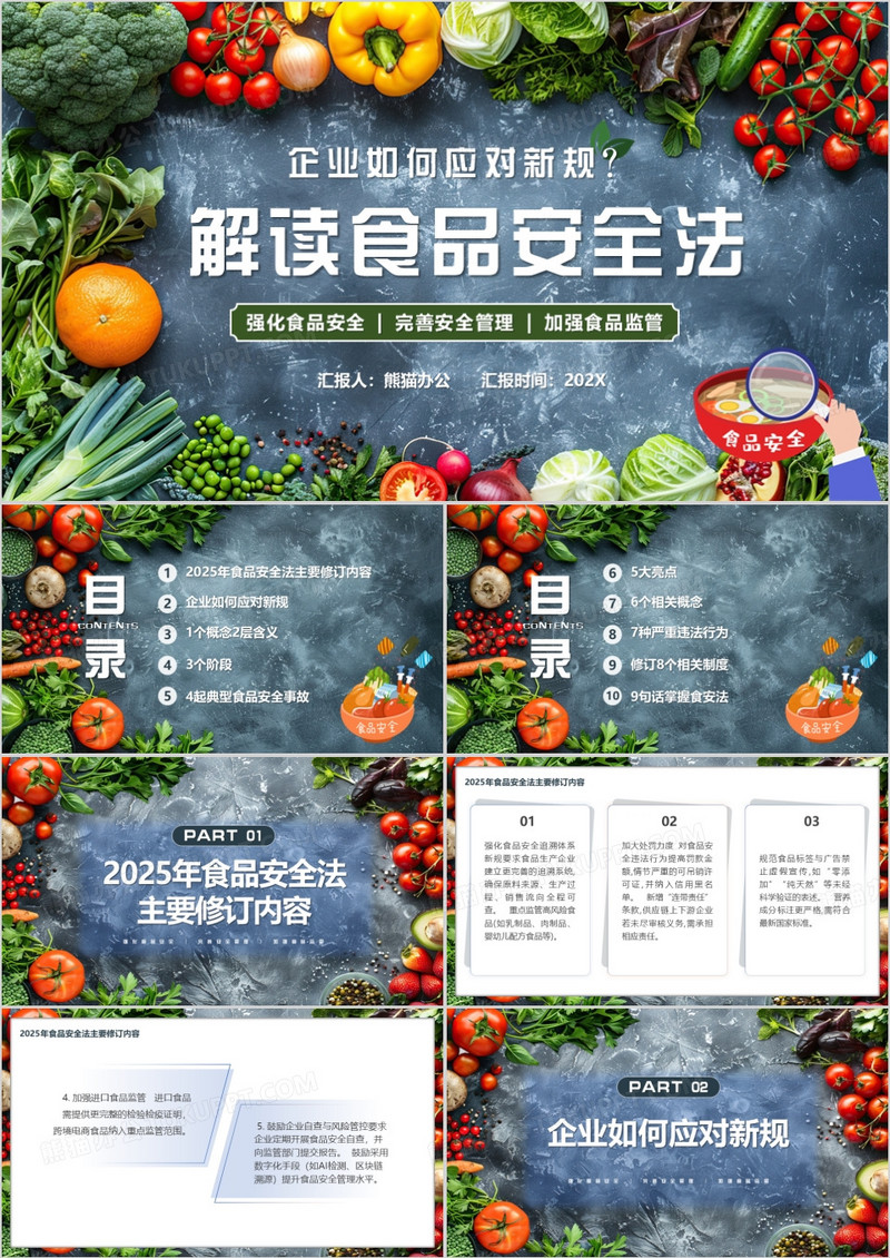 绿色简约风解读食品安全法PPT模版