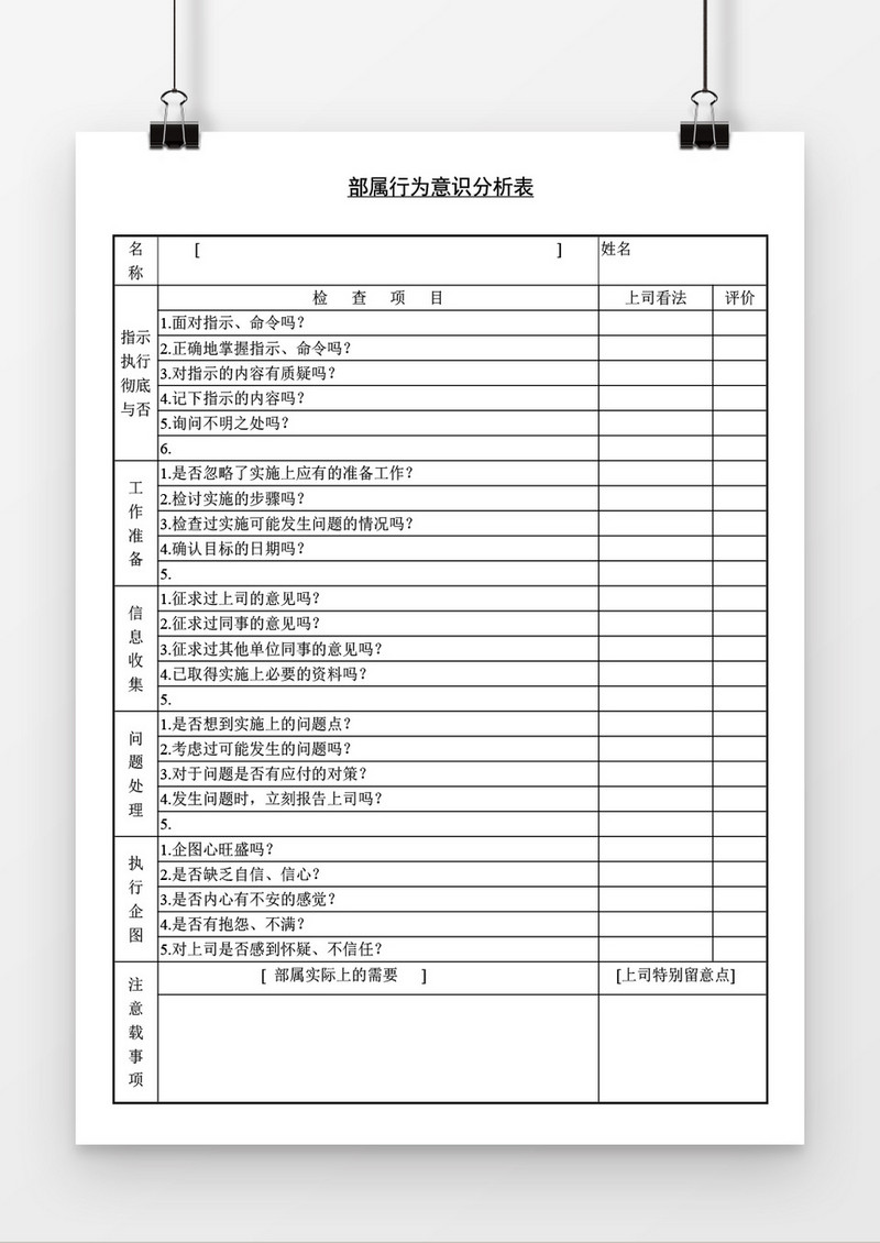 部属行为意识分析表word模板