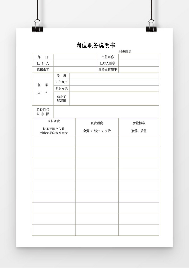 岗位职务说明书word模板