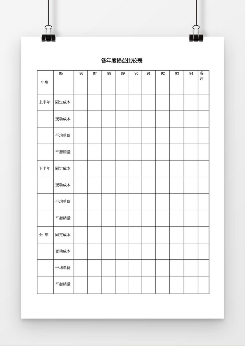 各年度损益比较表word模板