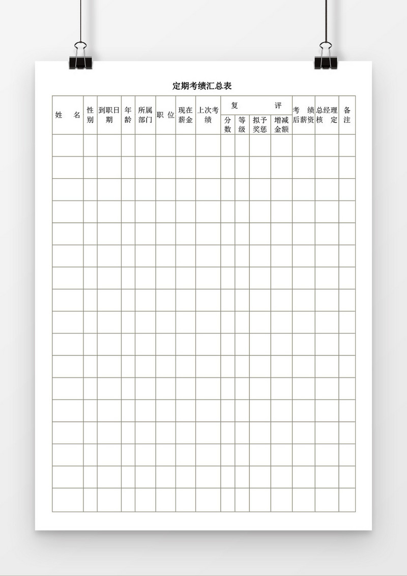 定期考绩汇总表word模板