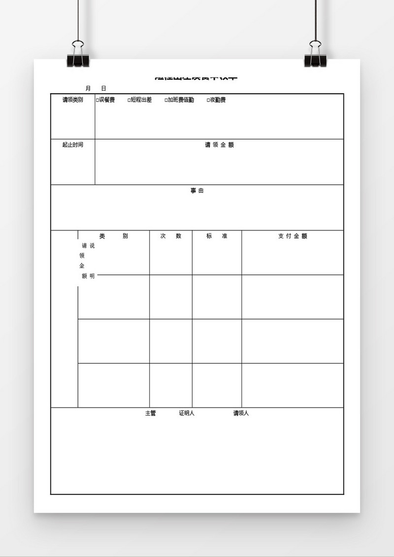 短程出差误餐申领单word模板
