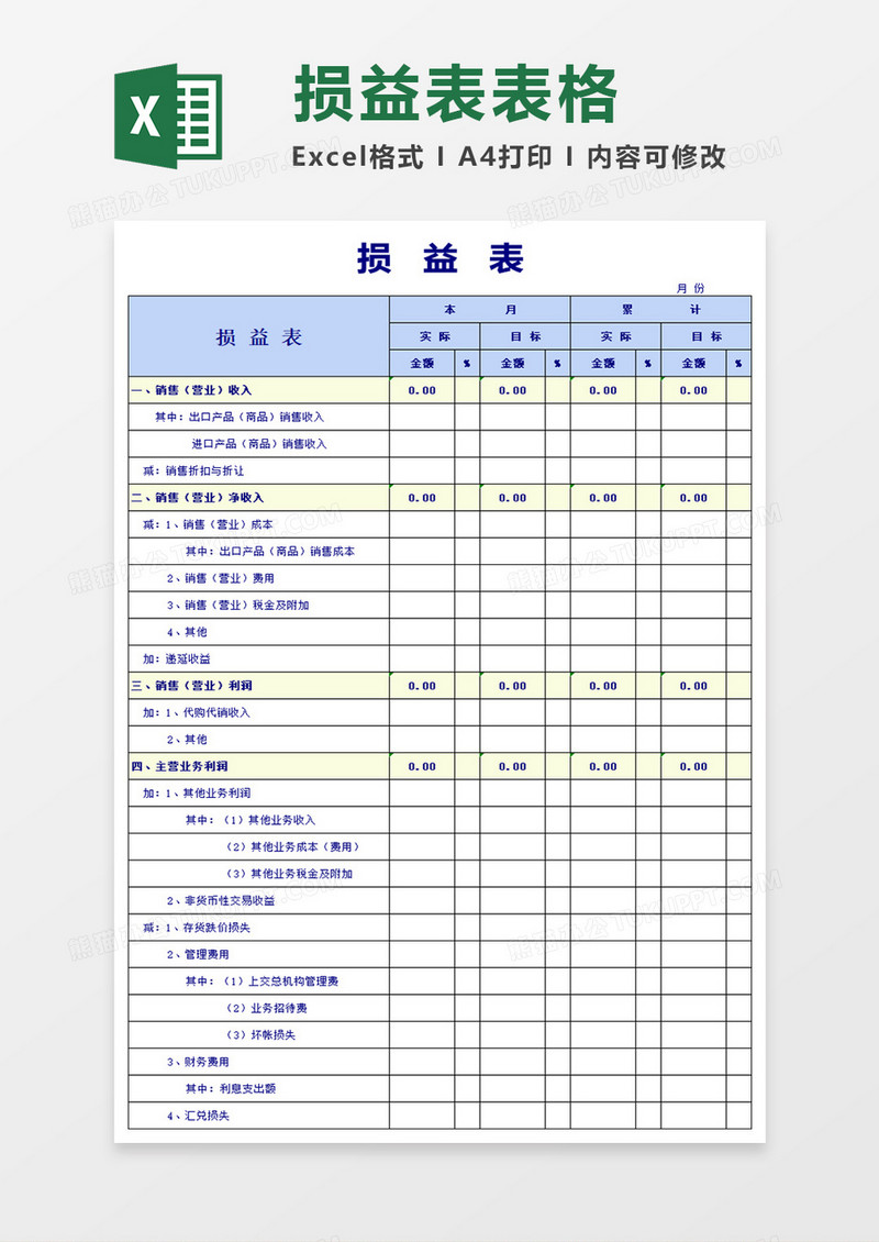 损益表excel模版