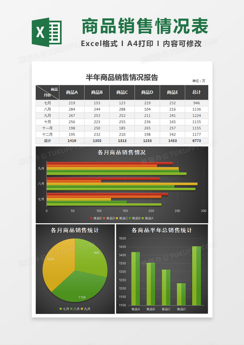 黑色半年商品销售情况报告excel模板