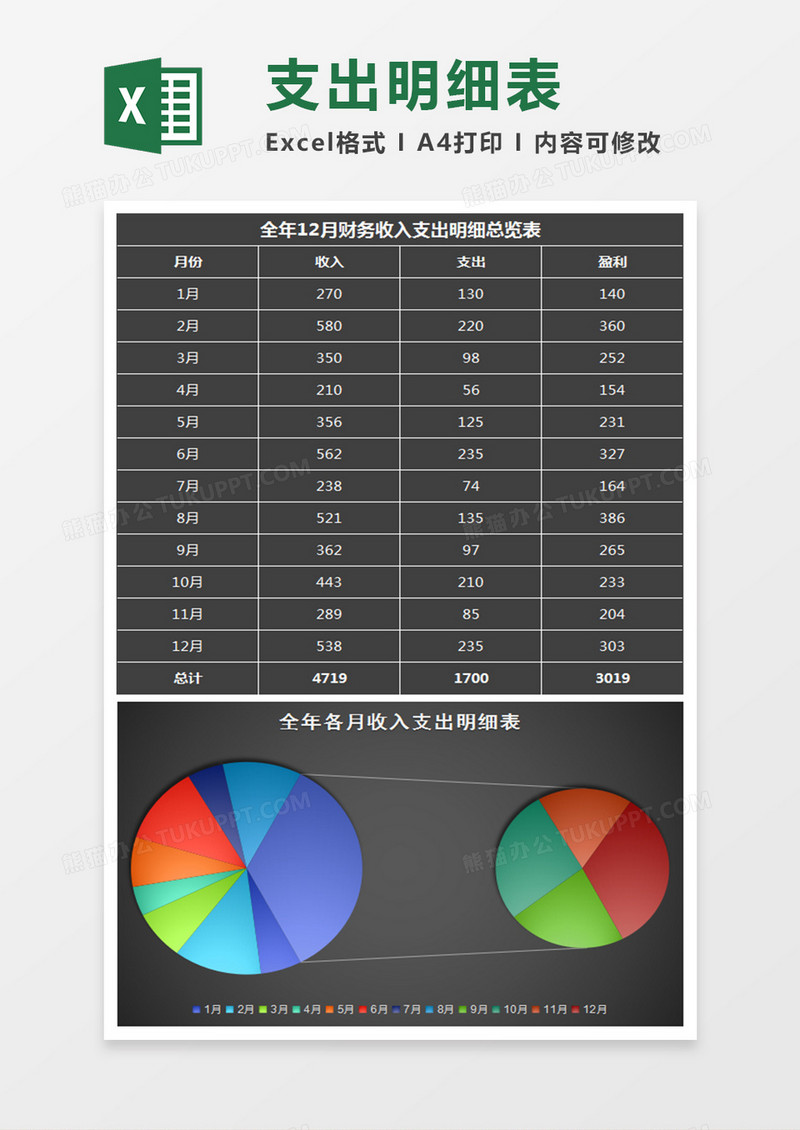 全年财务收入支出明细总览表excel模板