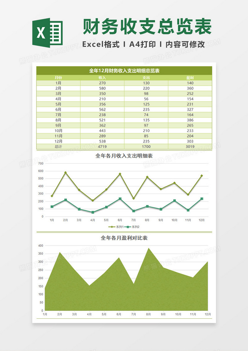 全年财务收入支出明细总览表excel模板