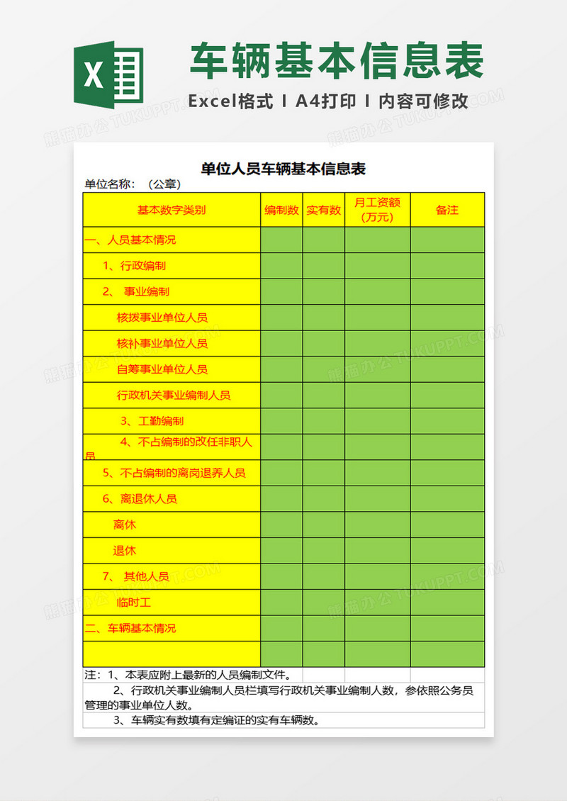 公司单位人员车辆基本信息表 