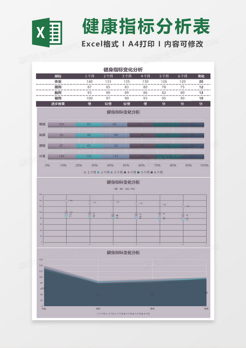 简约健身指标变化分析Excel模板