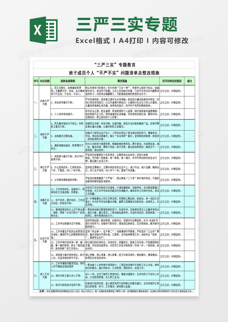 三严三实问题清单及整改措施