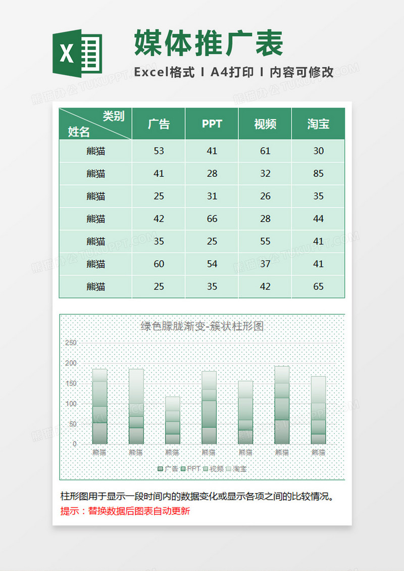 渐变雾面磨砂堆积柱形图excel模板